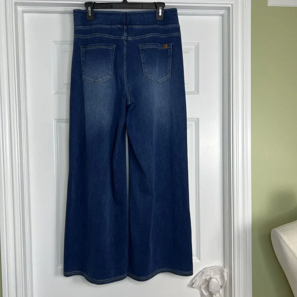 Halara Women’s L Wide Leg High Rise Pull On Elastic Waistband Denim Jeans/Pants